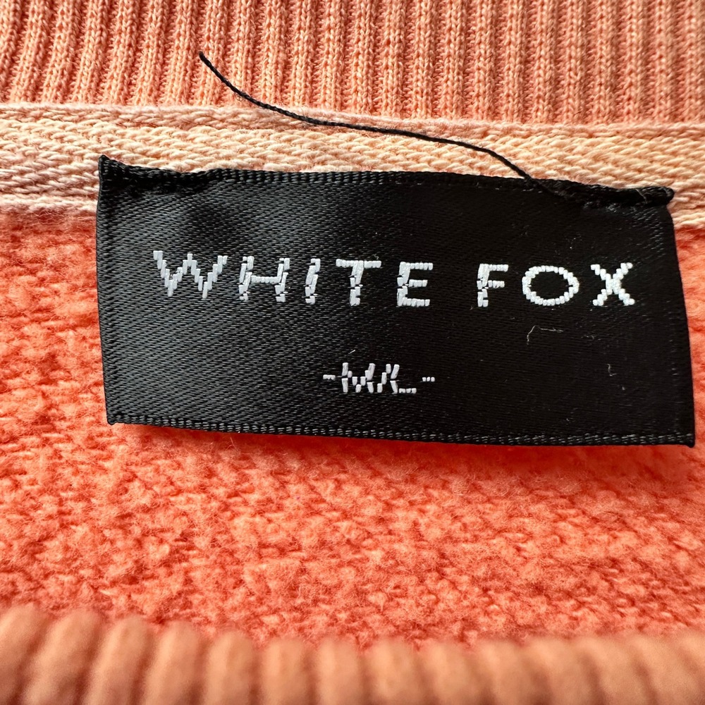White Fox Pink Crewneck Sweatshirt Oversized M/L Stripe Sleeve - Picture 4 of 6